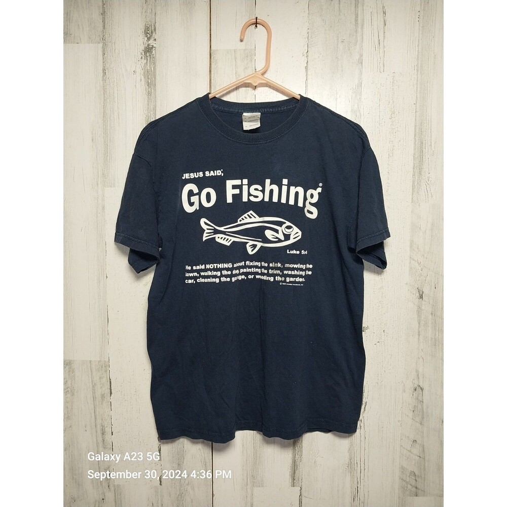 Jesus said, Go Fishing Luke 5:4 vintage 1995 T-shirt by Monkey Business Medium